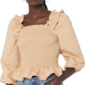 The Drop Marisol Smocked Top - Tan